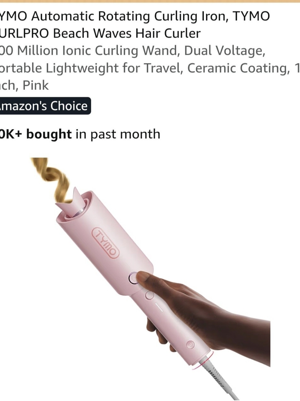 Tymo Automatic Rotating Curling Iron in Pink